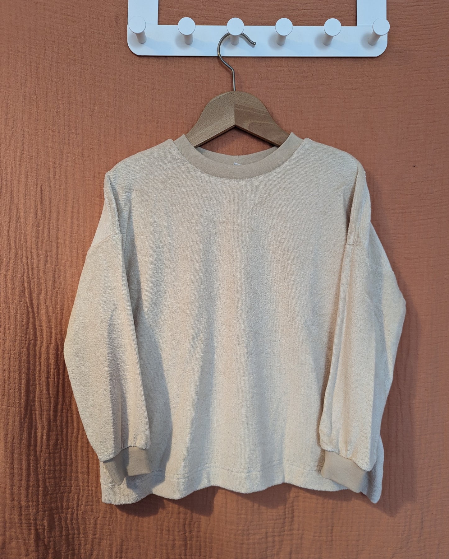 Kinder Oversize-Frottee-Pullover in creme (Gr. 110) VERSANDFERTIG