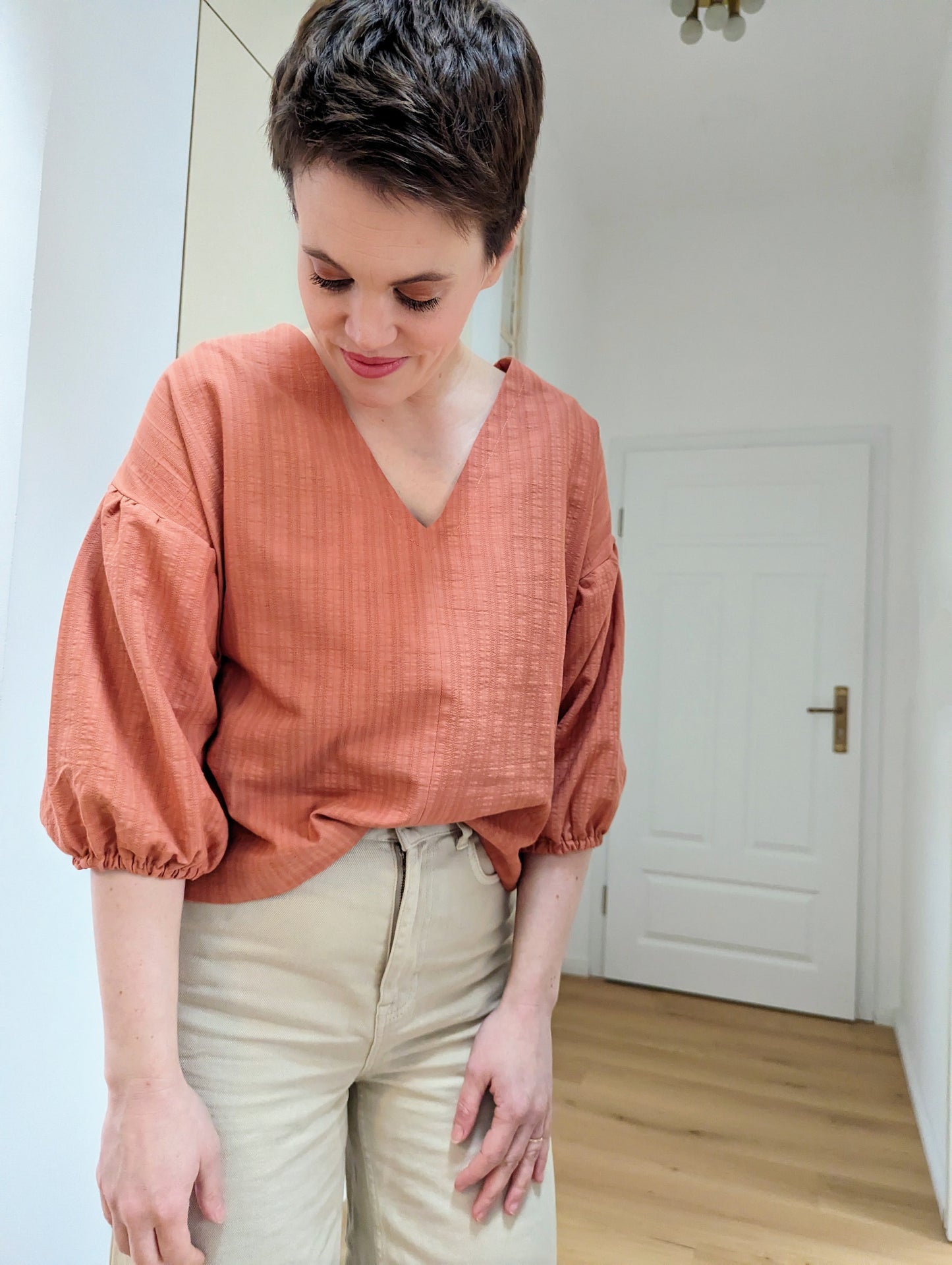 2in1 Bluse aus strukturierter Baumwolle zartorange