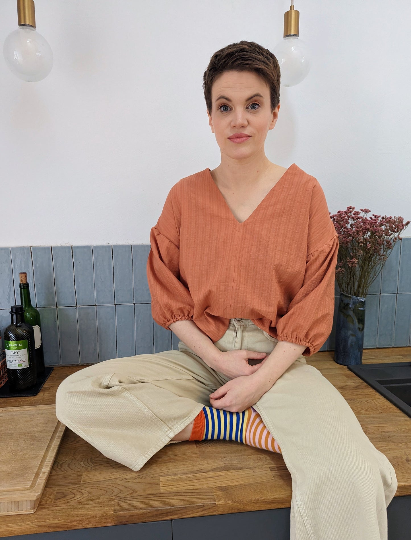 2in1 Bluse aus strukturierter Baumwolle zartorange