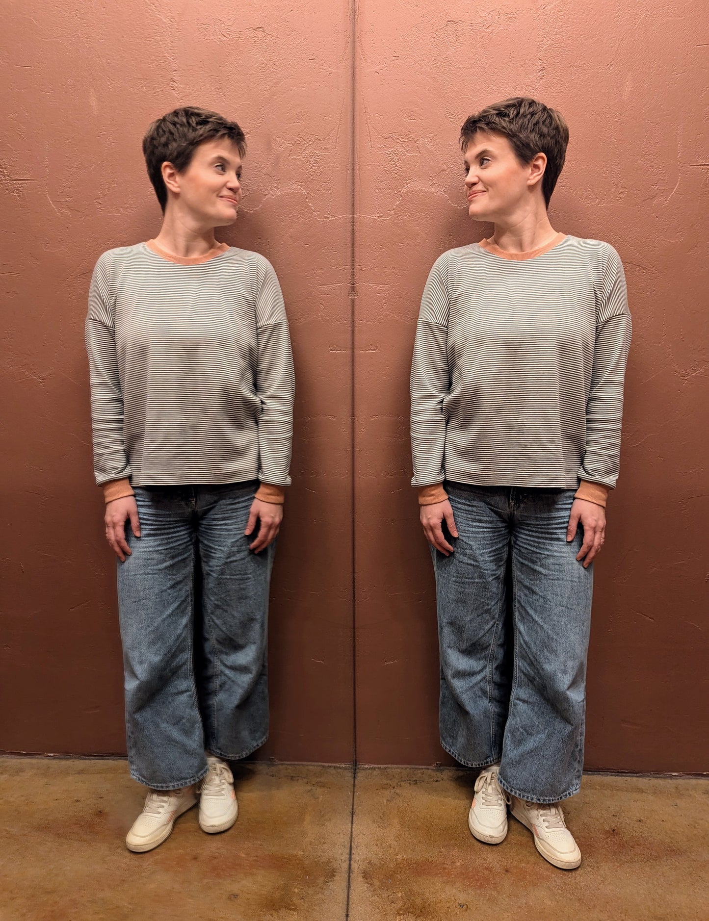 leichter Oversize Streifen Pullover dunkelgrau/natur (Erwachsene)