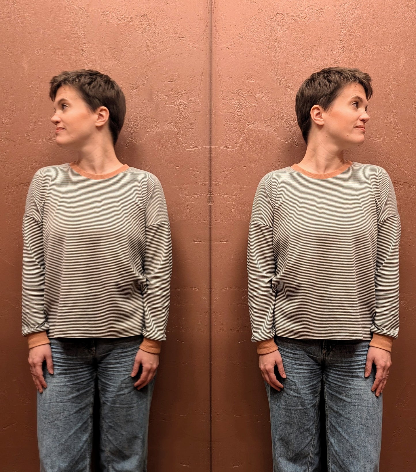 leichter Oversize Streifen Pullover dunkelgrau/natur (Erwachsene)