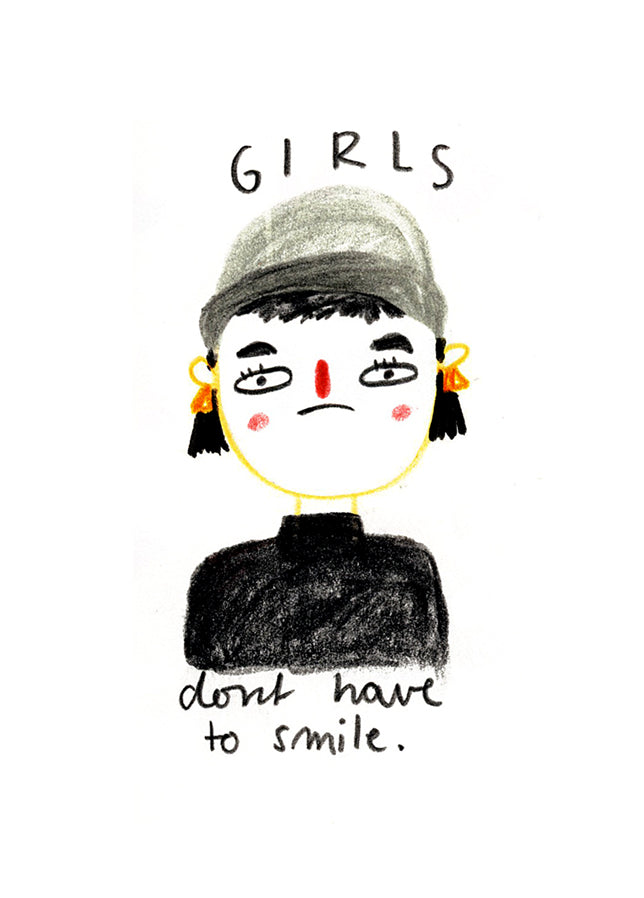 Postkarte Girls don't have to smile