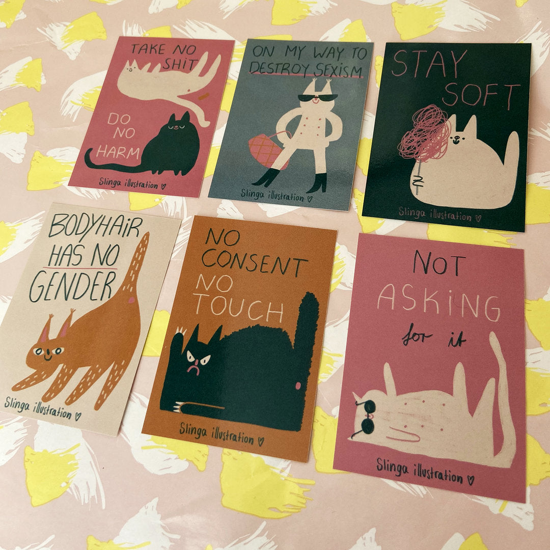 Stickerset kluge Katzen (6 Aufkleber)