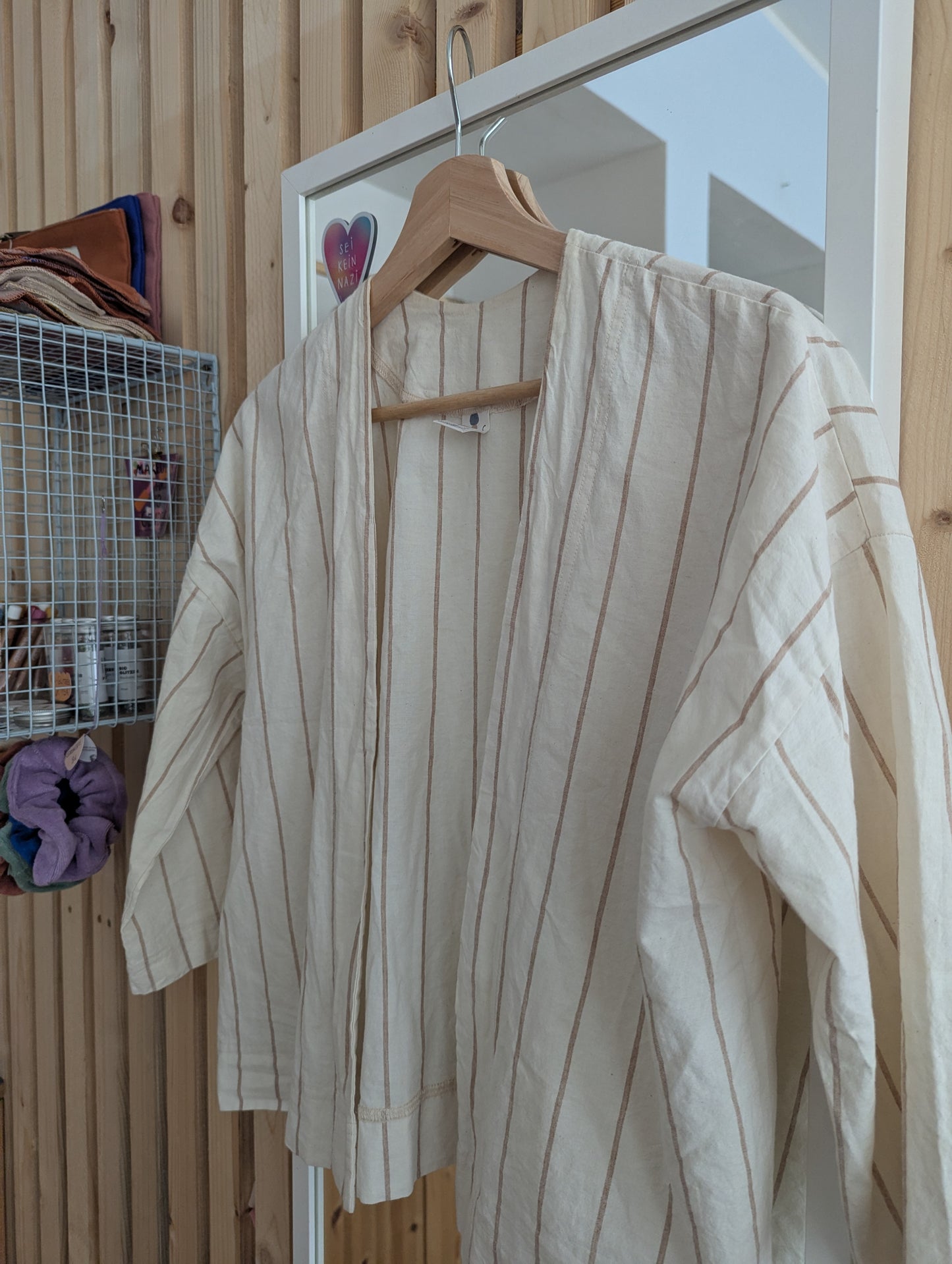 offene Baumwolljacke creme gestreift Größe S VERSANDFERTIG