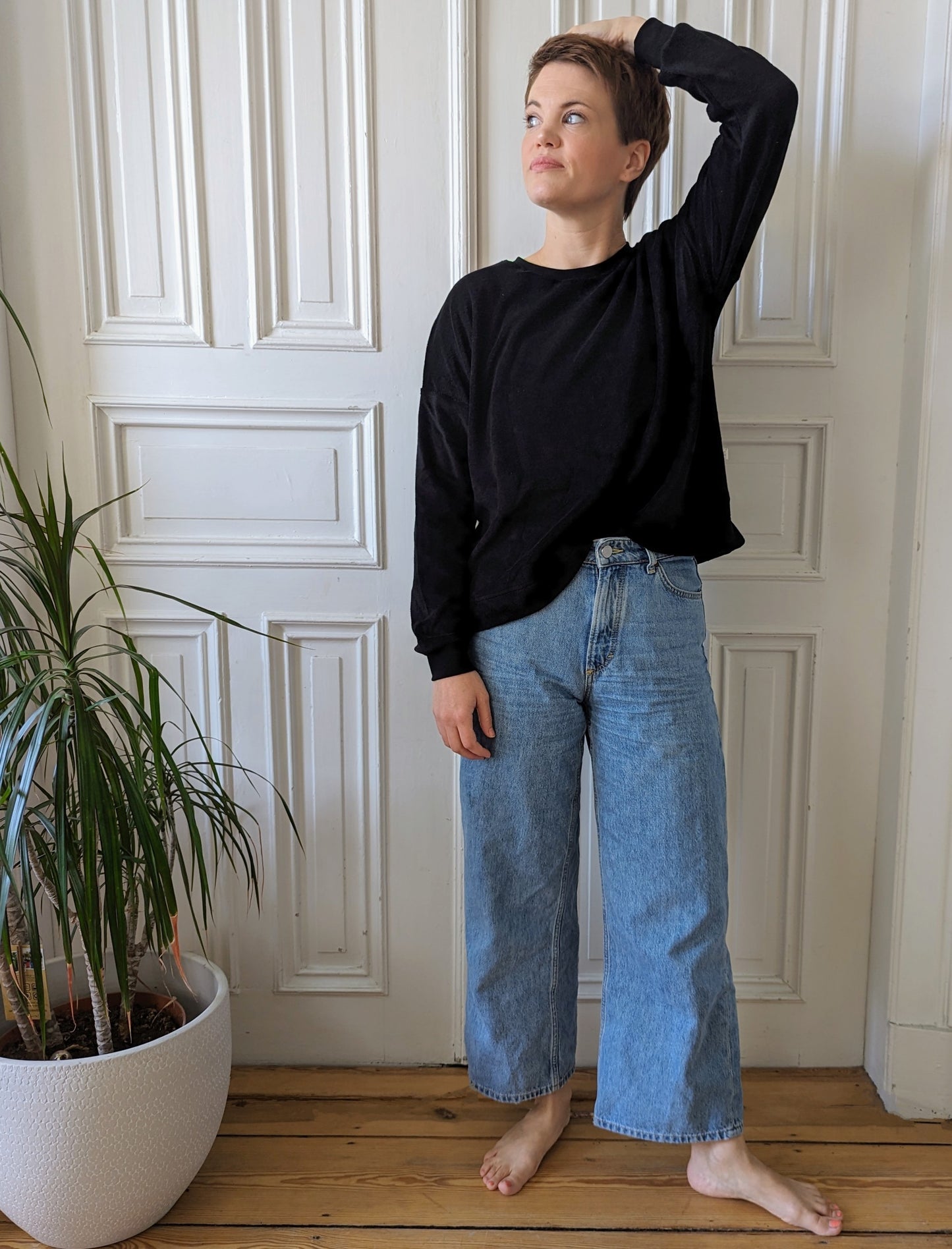 Frottee- Oversize-Pullover schwarz Erwachsene VERSANDFERTIG