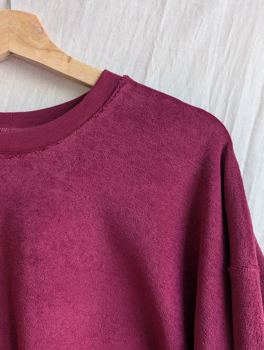 Frottee- Oversize-Pullover bordeaux (Größe S) Erwachsene VERSANDFERTIG