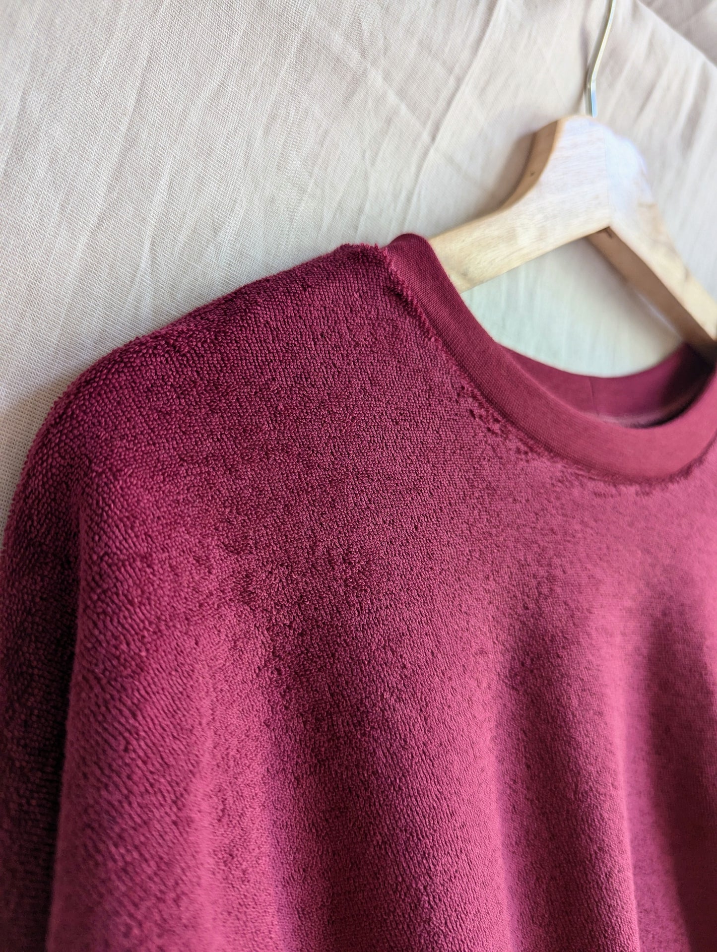 Frottee- Oversize-Pullover bordeaux (Größe S) Erwachsene VERSANDFERTIG