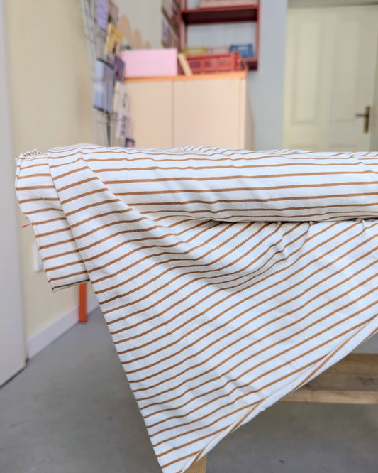 Meterware Jersey mandel/weiß gestreift