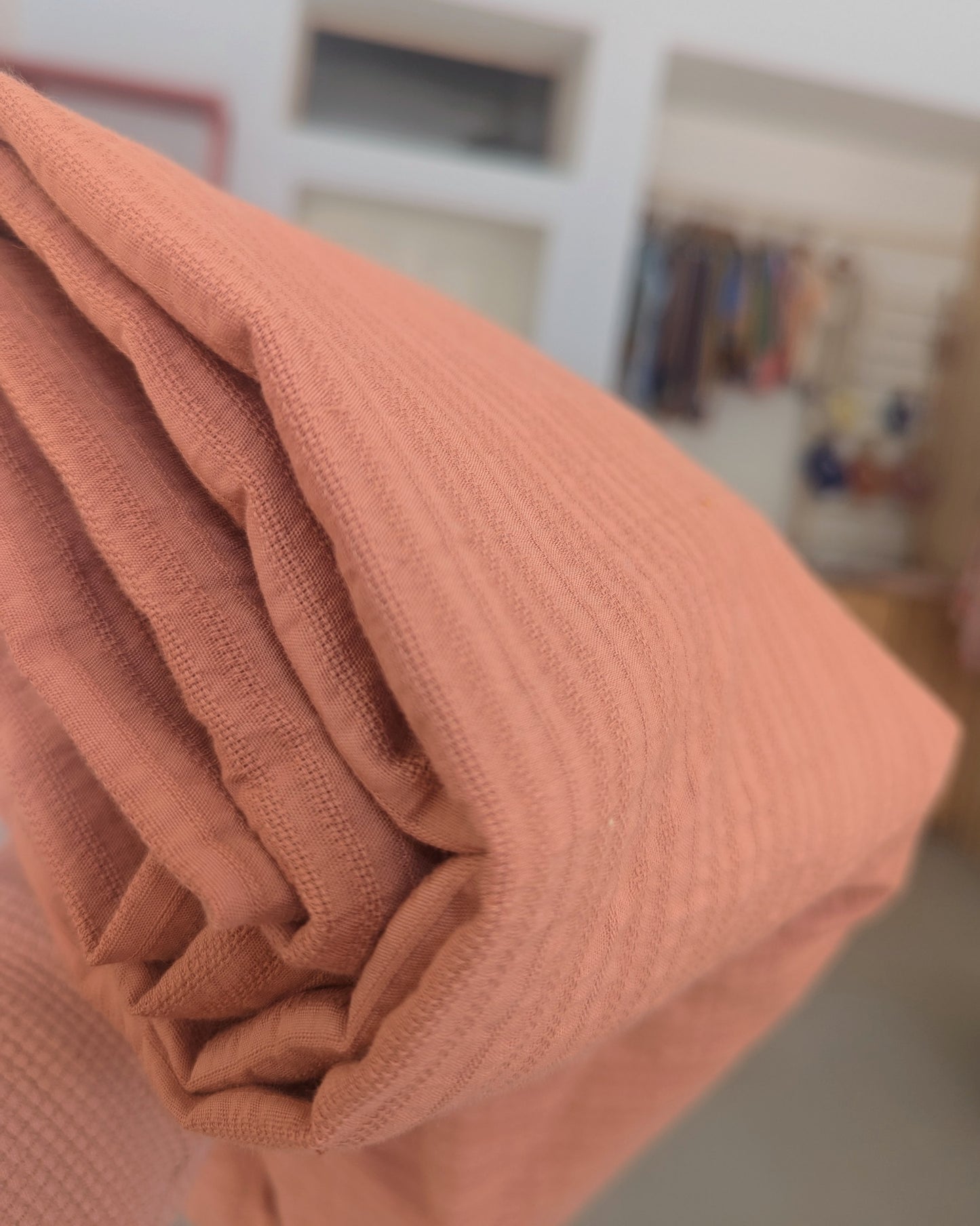 Meterware strukturierter Baumwollstoff zartes orange