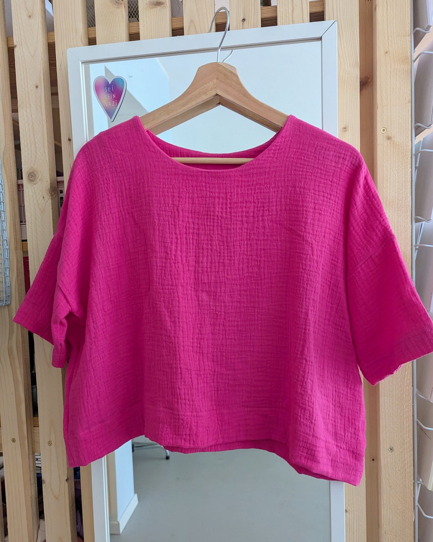 Blusenshirt aus Musselin pink (Größe M) VERSANDFERTIG