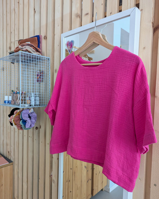 Blusenshirt aus Musselin pink (Größe S) VERSANDFERTIG