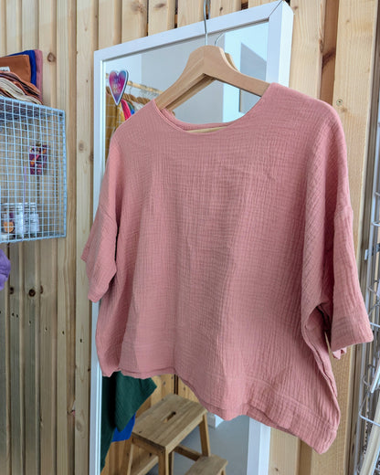 Blusenshirt aus Musselin dunkellachs (Größe S) VERSANDFERTIG