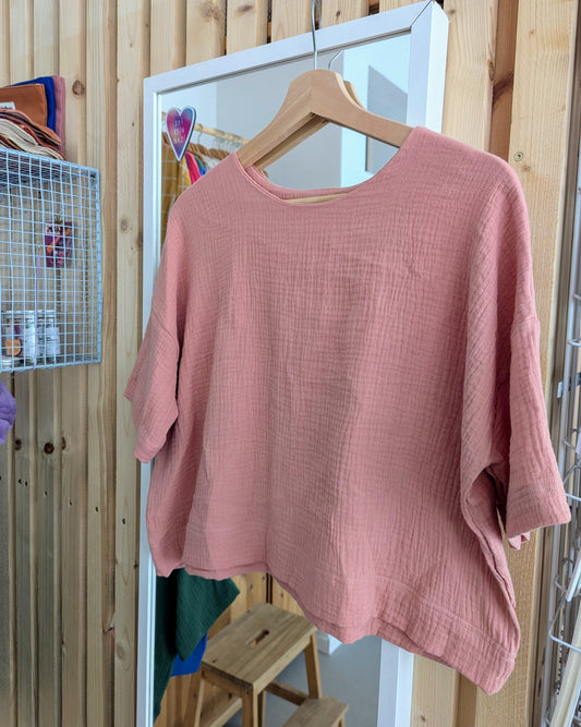 Blusenshirt aus Musselin dunkellachs (Größe S) VERSANDFERTIG